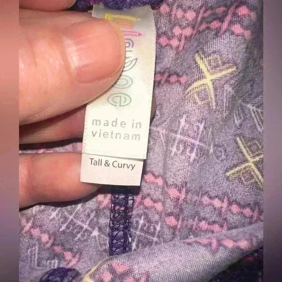 Lularoe TC purple leggings geometric pattern with pink, yellow, lavender. NWOT. - Picture 4 of 5